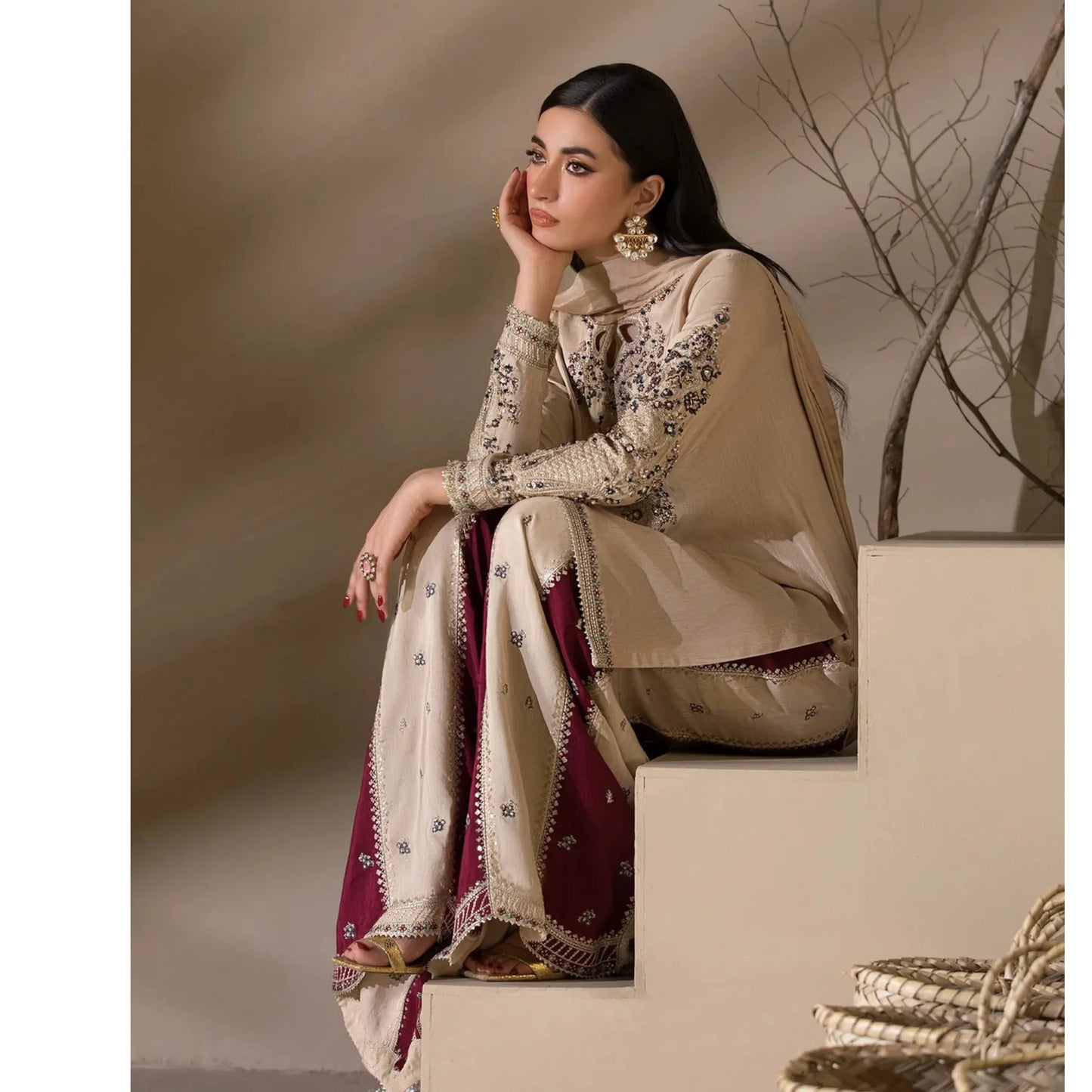 UA-282 Embroidered Raw Silk Luxury Sharara Collection | Umnaa
