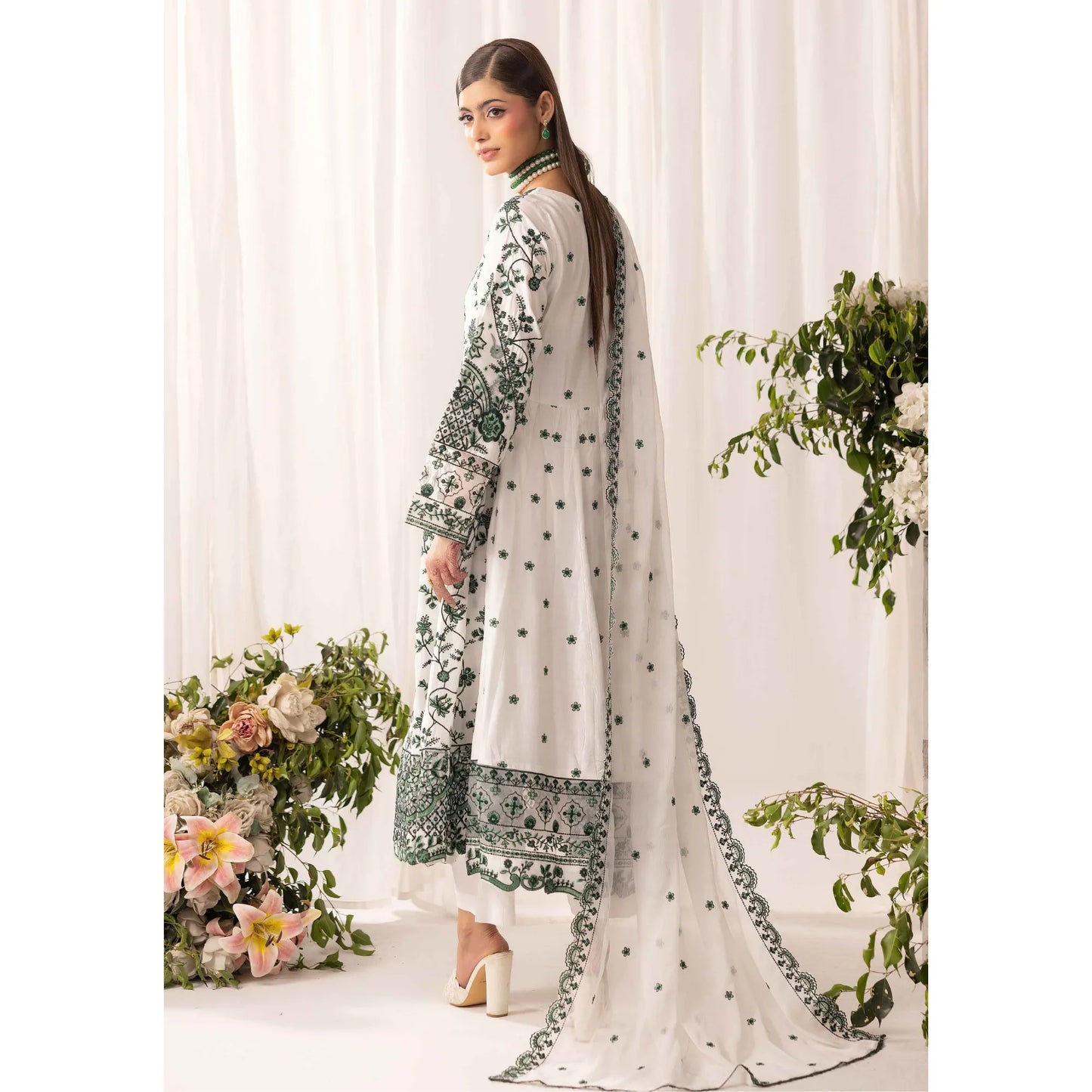 UMS-69 "Aaliya by" Simrans Embroidered Linen frock 3 Pc