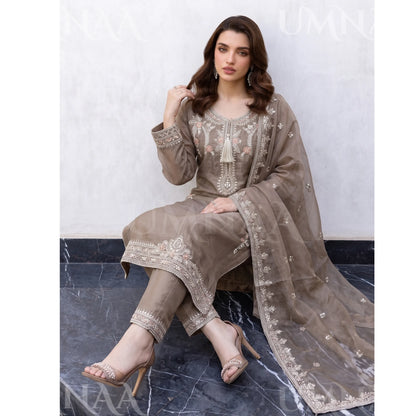 UA-289 Luxury Silk 3-Pc Suit | Embroidered Pakistani Formal Wear
