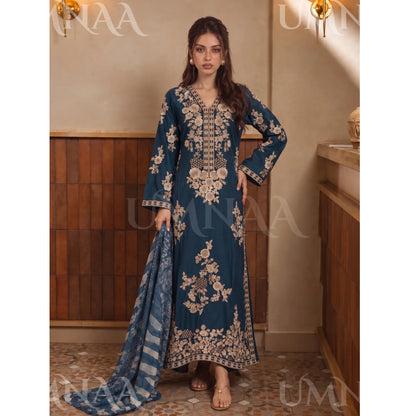 UA-317 Luxury Linen Kaftan Style 3 Pc | Umnaa