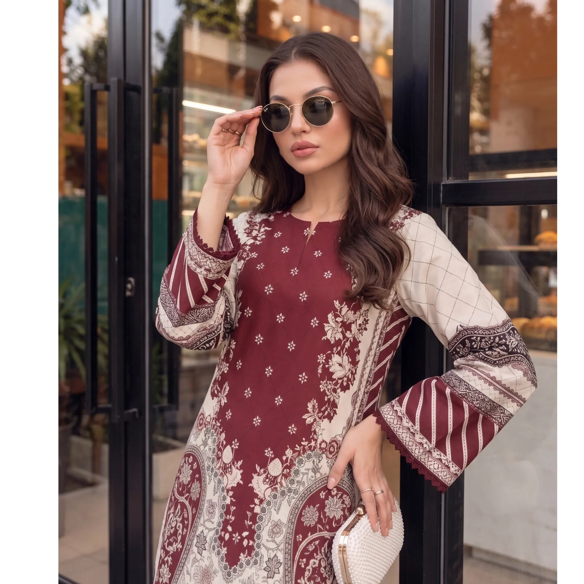 UA-319 Printed Shamooz Silk Kaftan Co-Ords 2 Pc | Umnaa