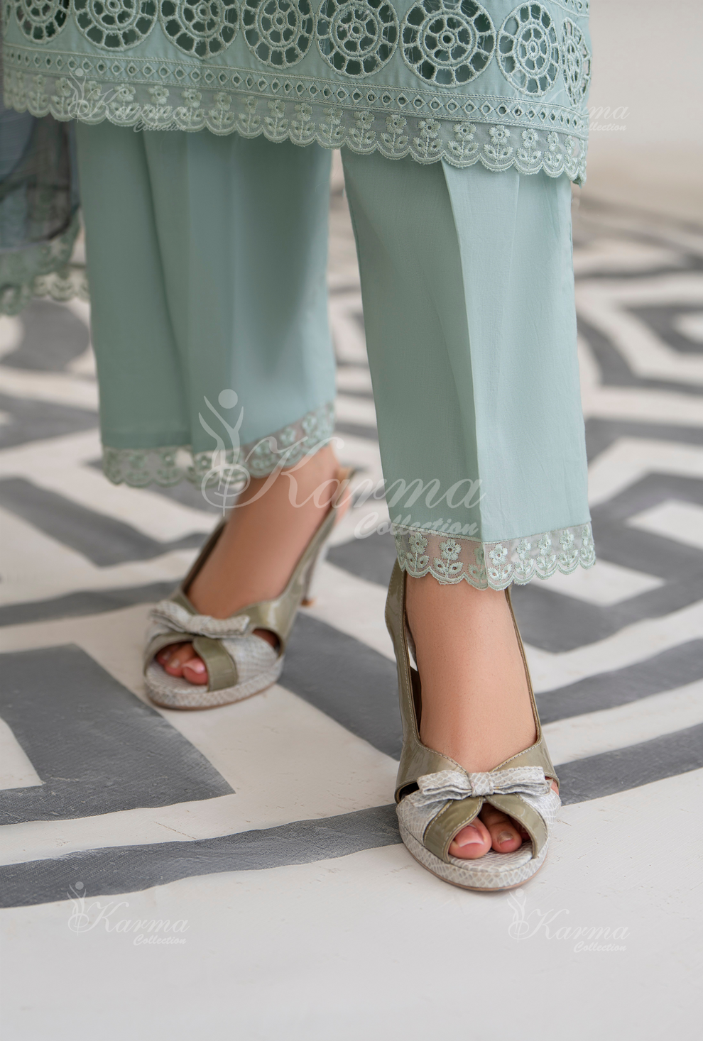 KC- 1394 | Mint Blue | 3 Pc | Chikenkari Cotton Lawn | Karma Collection