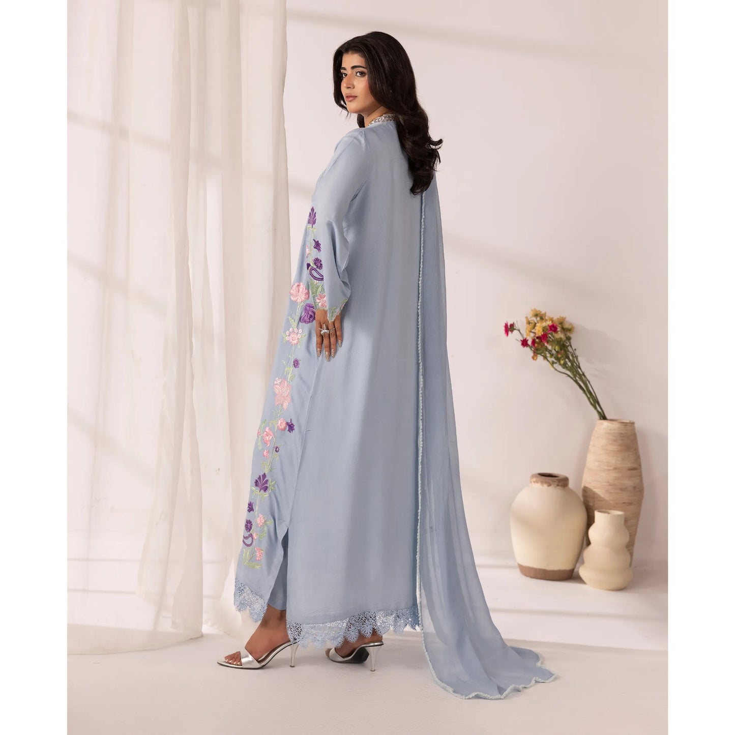 UMS-65 Lira by Simrans Embroidered Viscose Linen 3 Piece Suit | Premium Embroidered Shirt, Trouser & Dupatta | Semi Formal Women's Wear