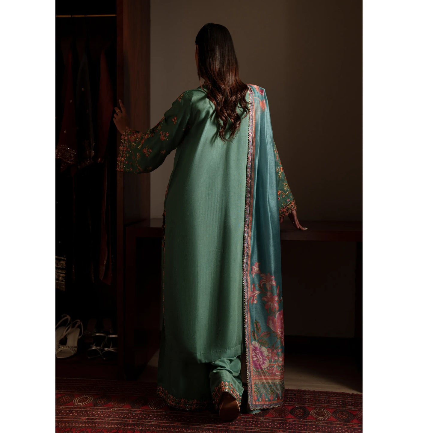 UCA-37 EALA Festive Embroidered Viscose Dress with Printed Silk Dupatta | Women’s Festive Wear Pakistani Designer Outfit by Casuallite