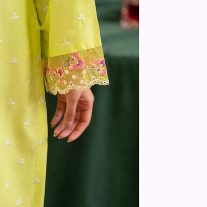 UKC-24 (Avacado Green) Chikenkari Cambric Cotton Ready to Wear Eid Collection 3 Pc - Karma Collection