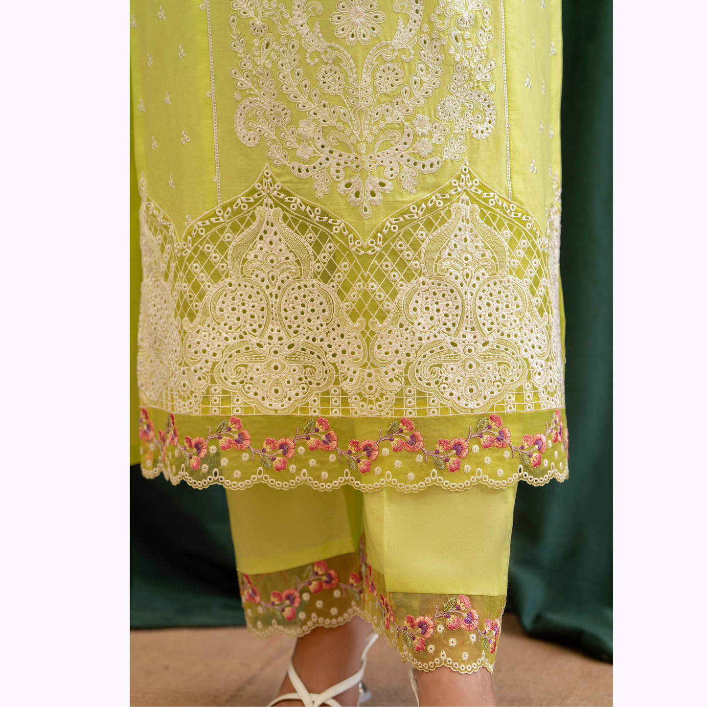 UKC-24 (Avacado Green) Chikenkari Cambric Cotton Ready to Wear Eid Collection 3 Pc - Karma Collection