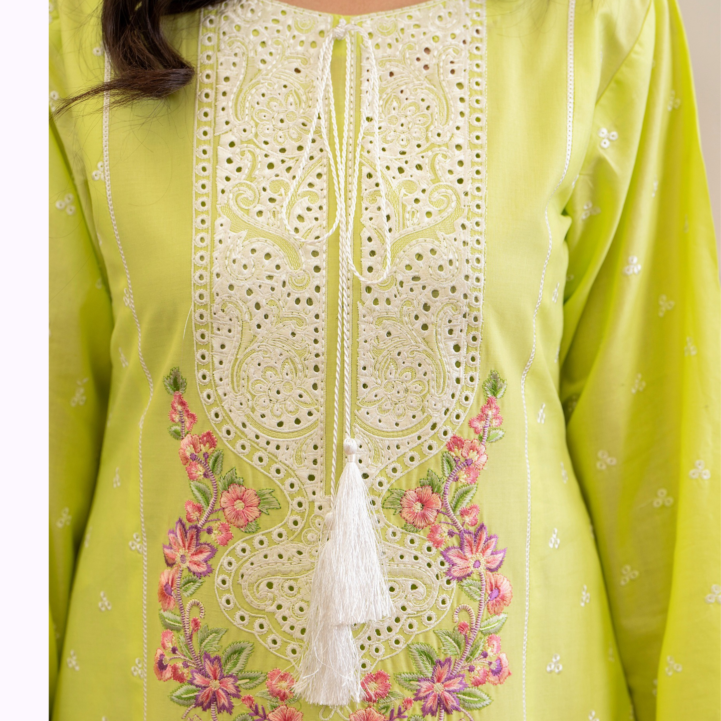 UKC-24 (Avacado Green) Chikenkari Cambric Cotton Ready to Wear Eid Collection 3 Pc - Karma Collection