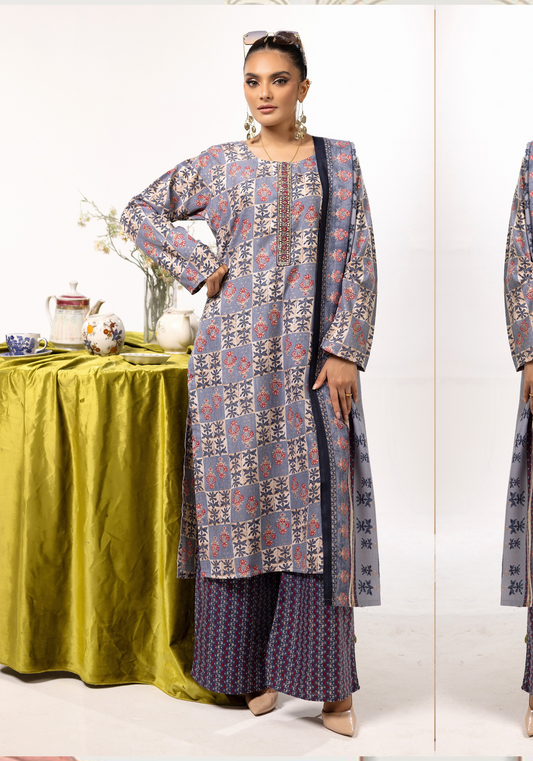 Wisteria Purple Printed Linen Shalwar Kameez & Dupatta | 3 Pc | Ready-to-wear | Simrans