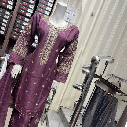 Embroidered Dhanak Dress with Pashmina Shawl | Ready to Wear Winter Collection UMNAA