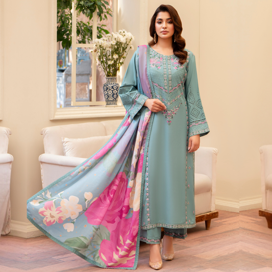 (SEA GREEN) 3 Pc Ready to Wear Embroidered Printed Collection | Karma Collection | UMKC0802