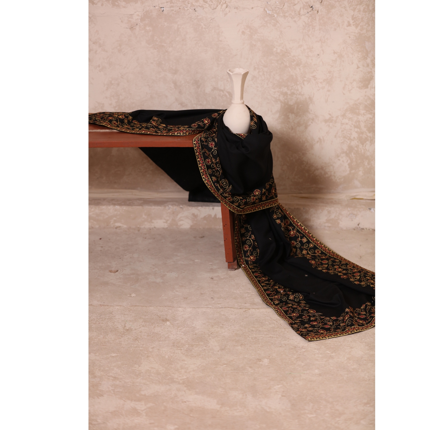 UA-29 3 Pc Embroidered Dhanak Dress with Embroidered Dhanak Shawl Pakistani Dress | UMNAA