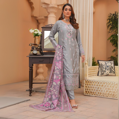 UA-30 Luxury Embroidered Viscose Linen Dress 3 Pc | Winter Collection | Umnaa