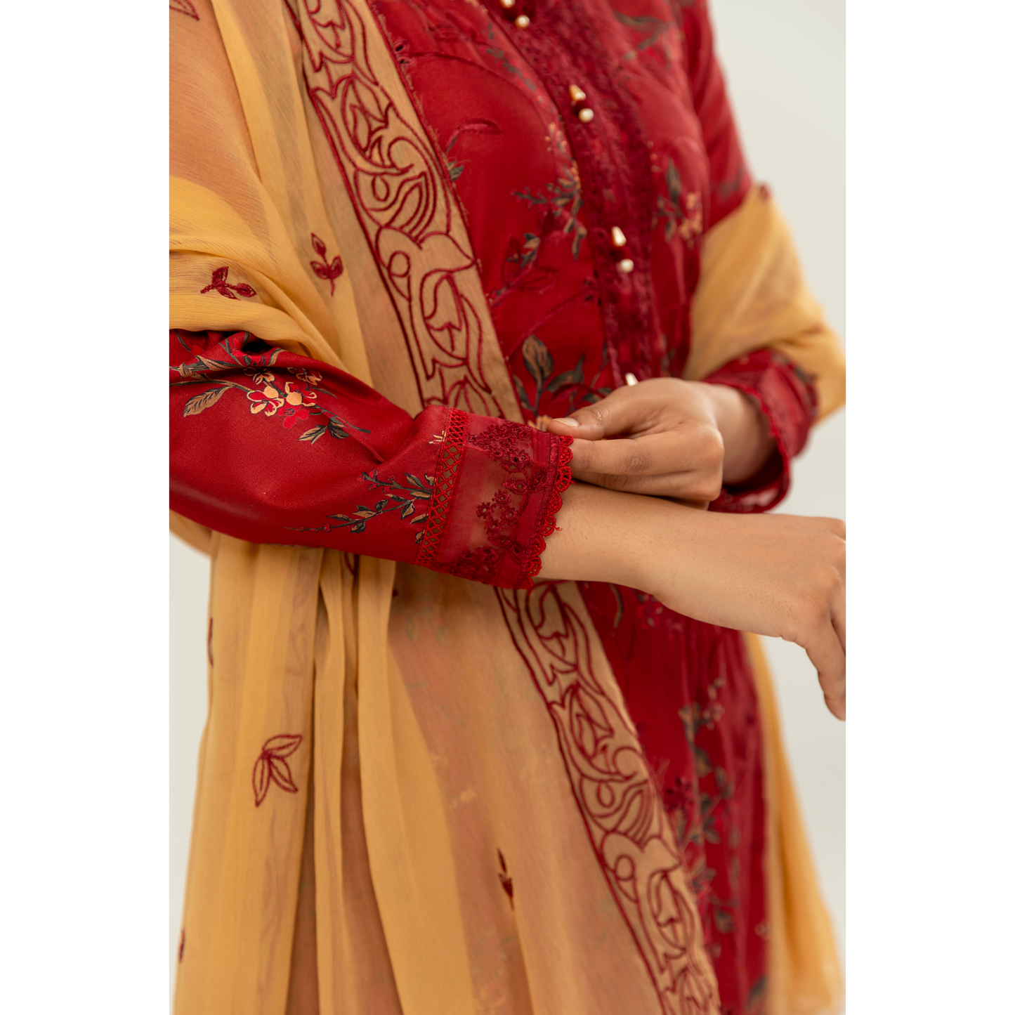 UMS-10 Floral Printed Embroidered Linen | 3 Pc | Ready-to-wear Dress - Simrans