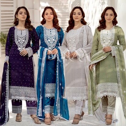 UMRZ-40 Luxury Handwork Embroidered Dress with Chiffon Dupatta 3 Pc |Ready to Wear| Rangz