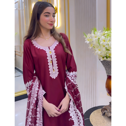 UA-47 Embroidered Linen with Chiffon Duppata Pc Dress | Ready to wear | UMNAA