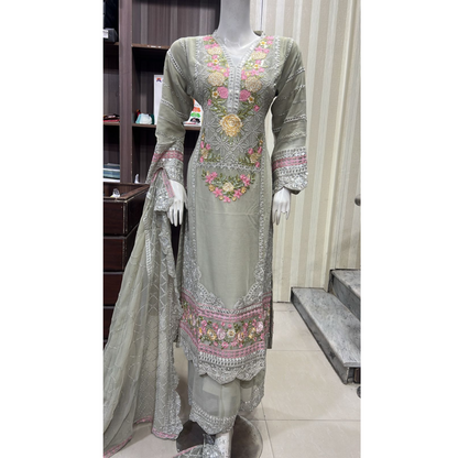 UA-52 3 Pc Luxury mother daughter Embroidered Chiffon Collection- Umnaa
