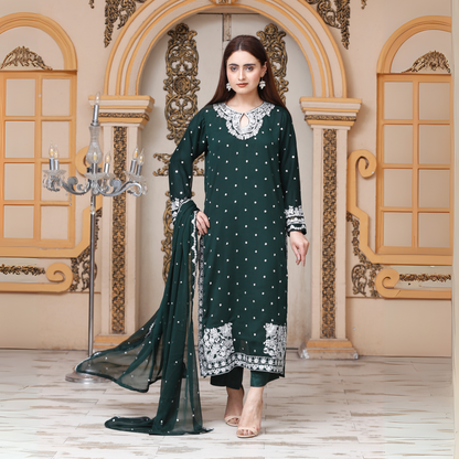UA-54 3Pc Luxury Embroidered Chiffon Dress with Chiffon Dupatta 3 Pc |Ready to Wear| Umnaa