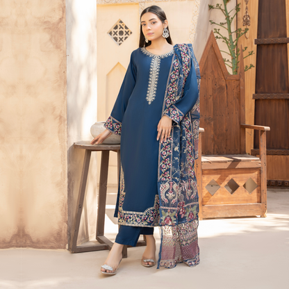 UA-60 Embroidered Viscose Linen 3 Pc Pakistani Dress | UMNAA