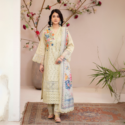 UKC-27 Embroidered Cambric Cotton Ready to Wear 3 Pc - Karma Collection