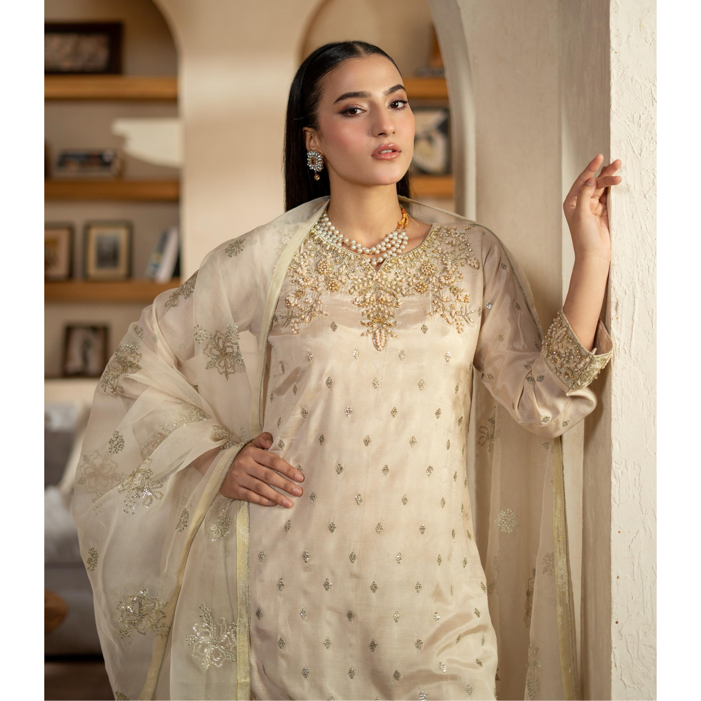 3 Pc Embroidered Raw Silk Farshi Shalwar kameez Pakistani Dress | Ready to wear | Raniya.h URA-14