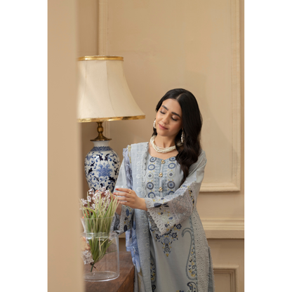 KC-1434 Embroidered Chikenkari Cambric Cotton Dress Ready to Wear 3 Pc - Karma Collection