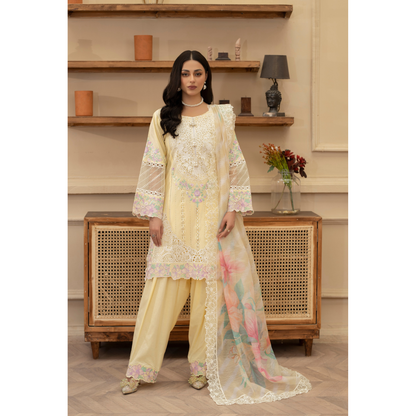 KC-1435 Embroidered Cambric Cotton Farshi Shalwar Kameez Ready to Wear 3 Pc - Karma Collection