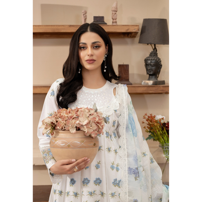 KC-1436 Embroidered Cambric Cotton long Frock Dress Ready to Wear 3 Pc - Karma Collection