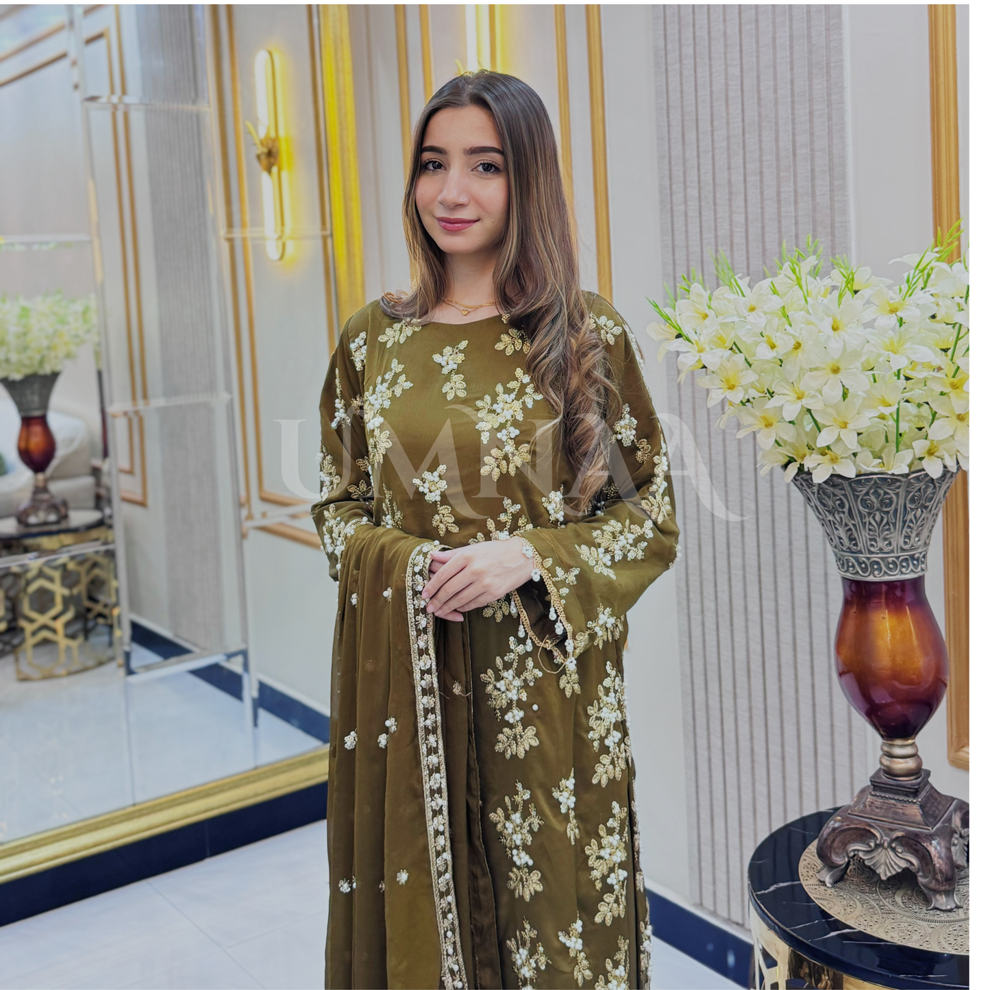 3 Piece Embroidered Chiffon Party wear Pakistani Dress | Umnaa