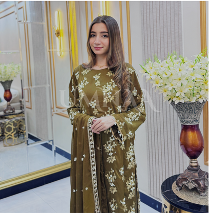 3 Piece Embroidered Chiffon Party wear Pakistani Dress | Umnaa