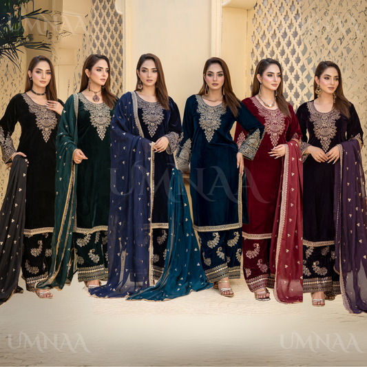 UA-112 Luxury Embroidered Velvet  Ready to Wear Winter Collection by Umnaa