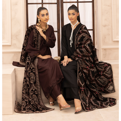 UMS-37 Hanna by Simrans Embroidered Dhanak Dress with Winter Laser Cut Shawl | Ready to Wear | Asian Clothes