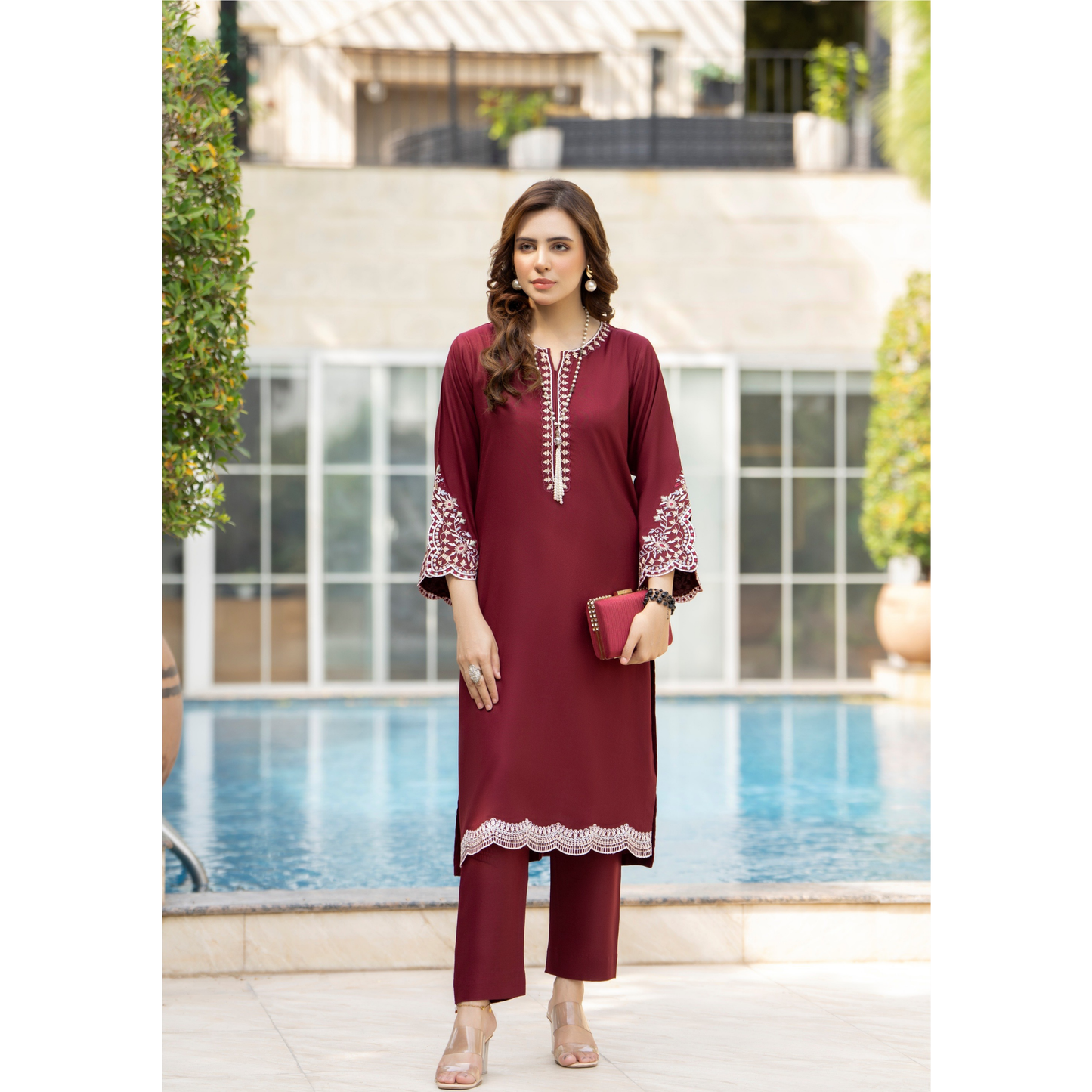 UZA-01 Rang e Elegance by Zaaria 2 Pc Embroidered Dhanak Co-Ords Set