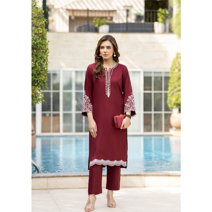 UZA-01 Rang e Elegance by Zaaria 2 Pc Embroidered Dhanak Co-Ords Set