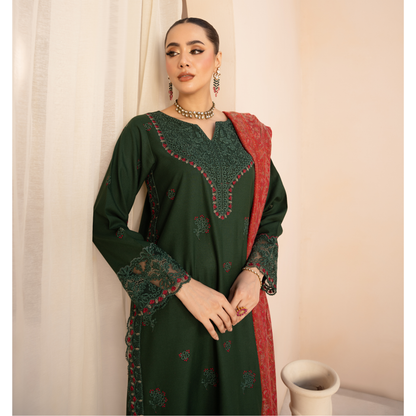 UA-140 Embroidered Dhanak Dress with Pashmina Shawl | Ready to Wear | Asian Clothes