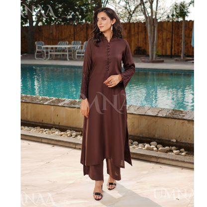 UA-148 Modest Wear Embroidered Dhanak Co-Ords Set by Umnaa