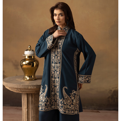 UMS-48 Embroidered Dhanak 2 Pc Co-Ords Set by Simrans