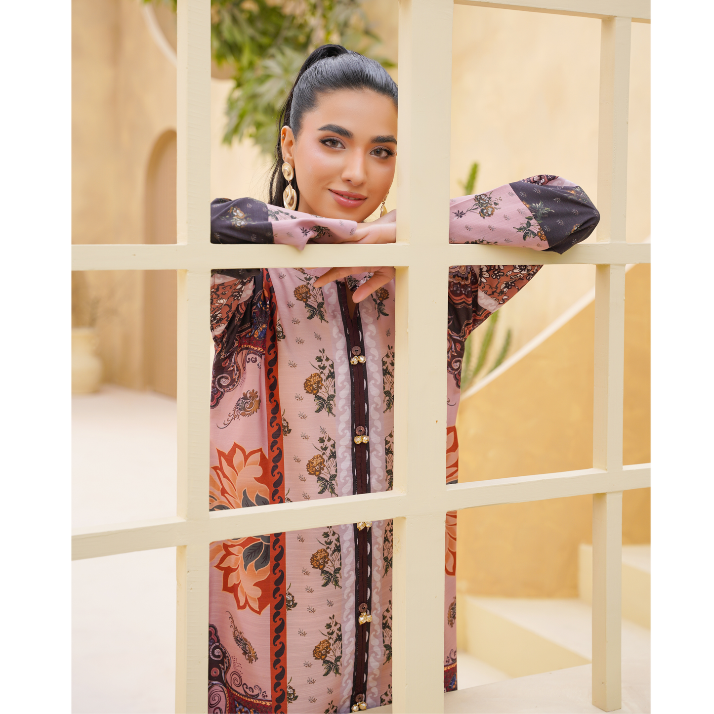 UA-157 Printed Slub Khaddar Kaftan Co-Ord Set | Winter 2 Piece Outfit