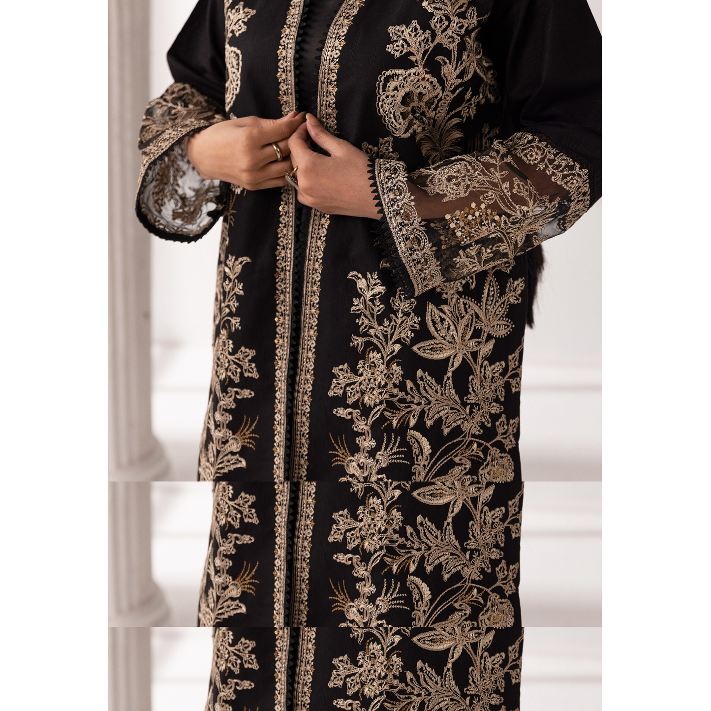 UMS-52 Maria.B inspired Embroidered Khaddar Jacket style dress with chiffon Duppatta by Simrans