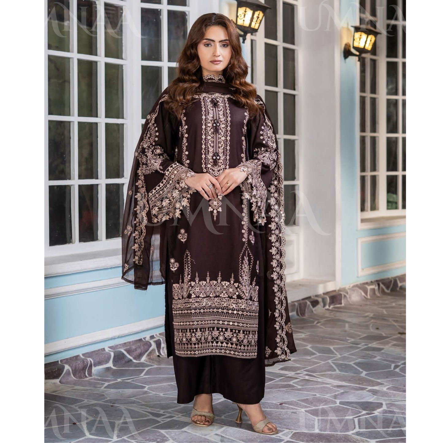 UA-159 Embroidered Dhanak Collection by Umnaa