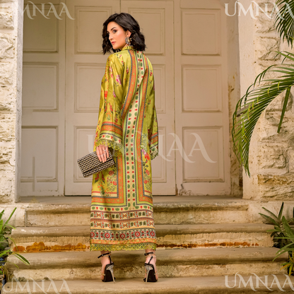 UA-160 Printed Silk kaftan Style long Maxi 1 PC  | Ready to wear | Umnaa