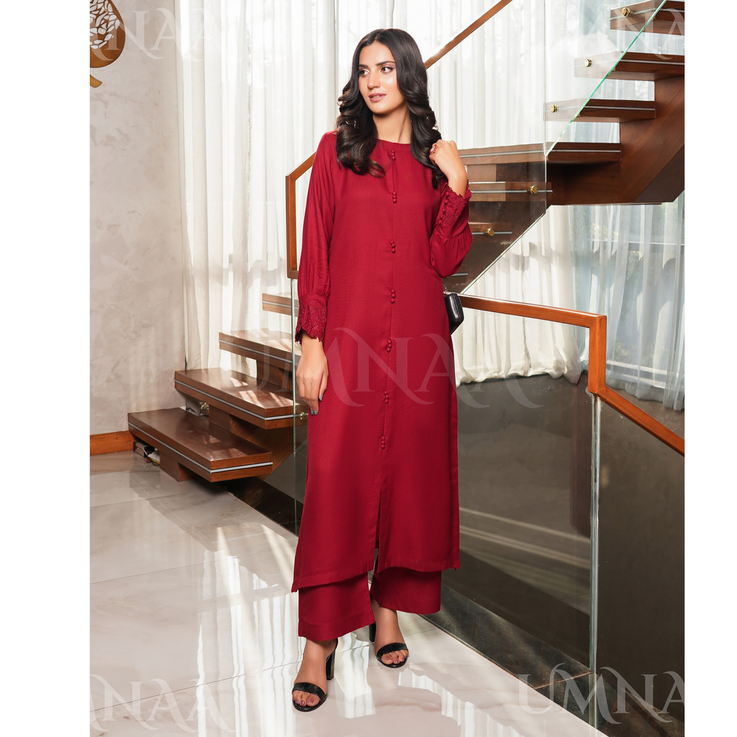 UMS-53 Solid Embroidered Dhanak Co-Ords Set | Ready to Wear | Simrans