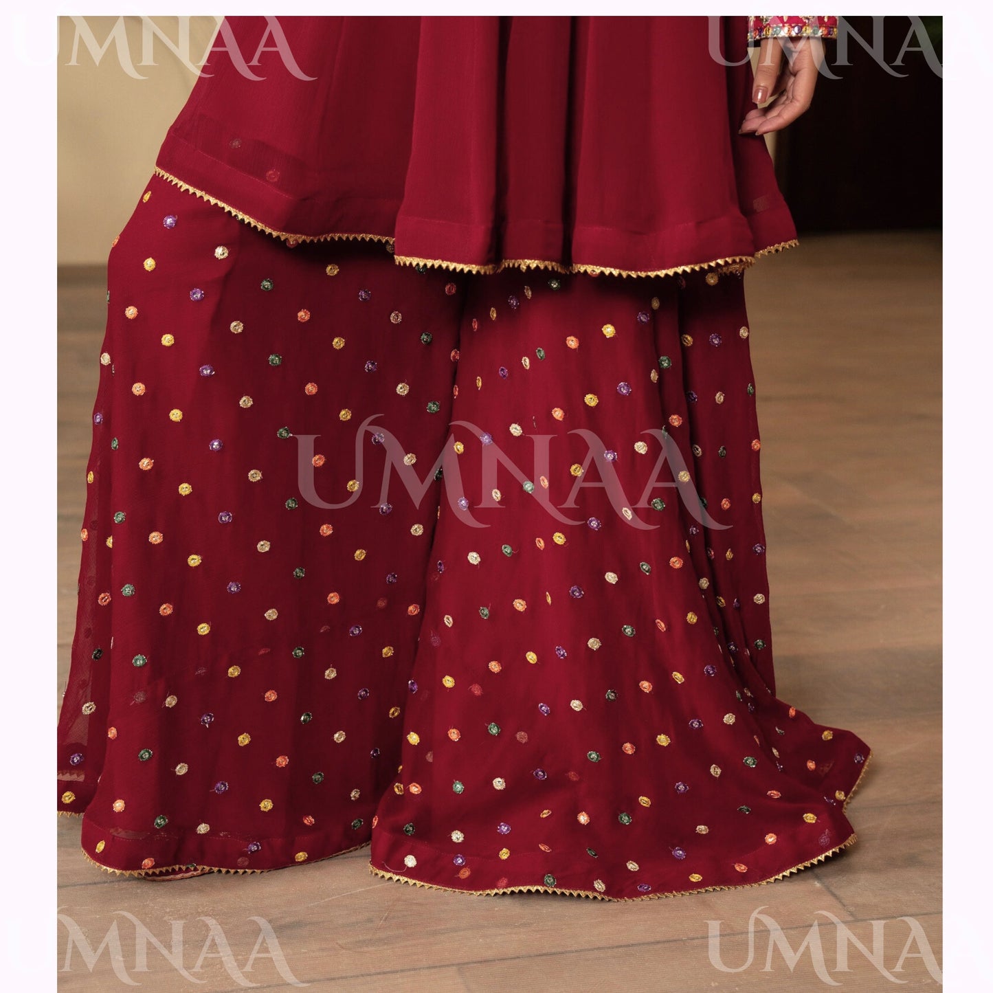 UA-166 Embroidered Chiffon Viral Sharara 3-Piece Collection by Umnaa