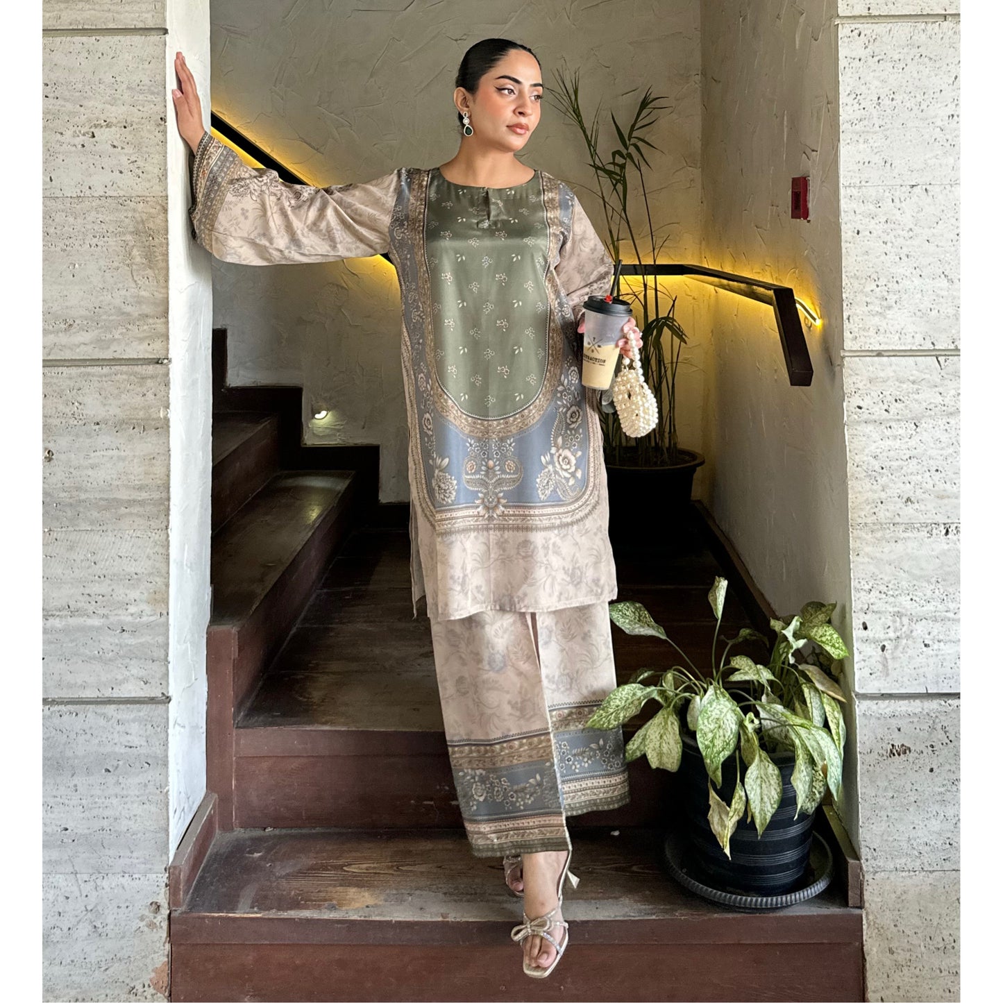 UA-169 Silk Printed Co-Ords Set by Umnaa | Ready to Wear Modest fashion Asian
