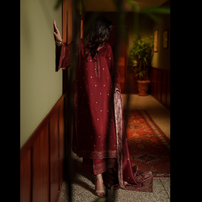 UCA-36 ELARA Festive Embroidered Viscose Dress with Printed Silk Dupatta | Women’s Festive Wear Pakistani Designer Outfit by Casuallite