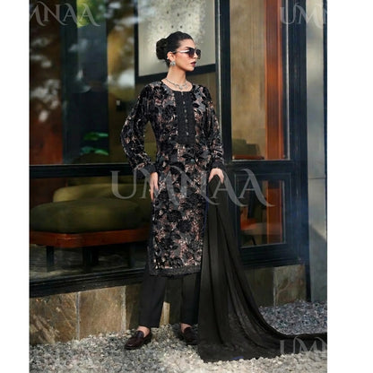 UA-175 Festive Palachi Velvet Dress with Chiffon Dupatta 3 Pc Collection by Umnaa