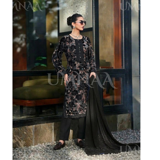 UA-175 Festive Palachi Velvet Dress with Chiffon Dupatta 3 Pc Collection by Umnaa (Copy)