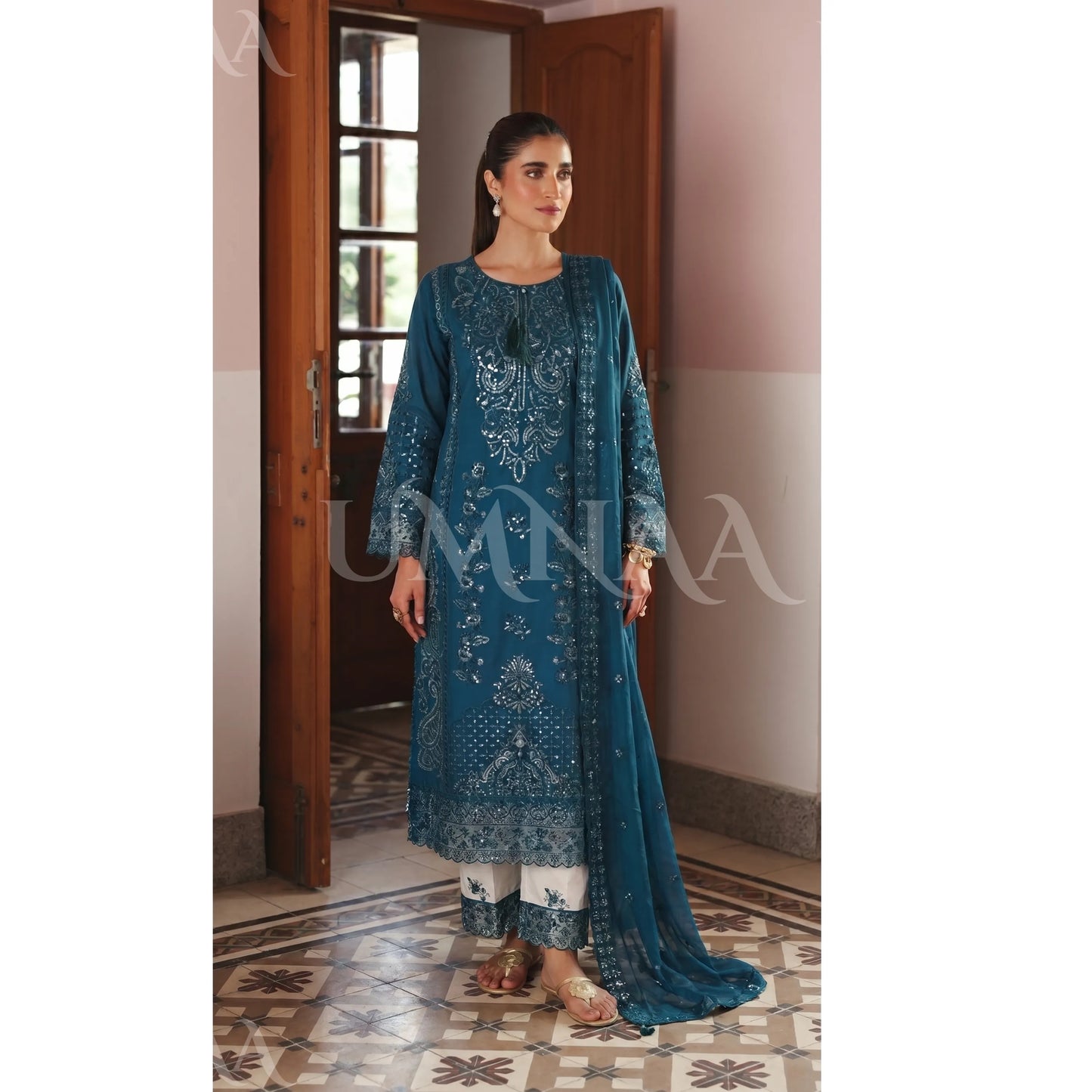 UA-192 festive Embroidered Cotton Collection with Chiffon Duppatta | Ready to Wear | Asian clothes