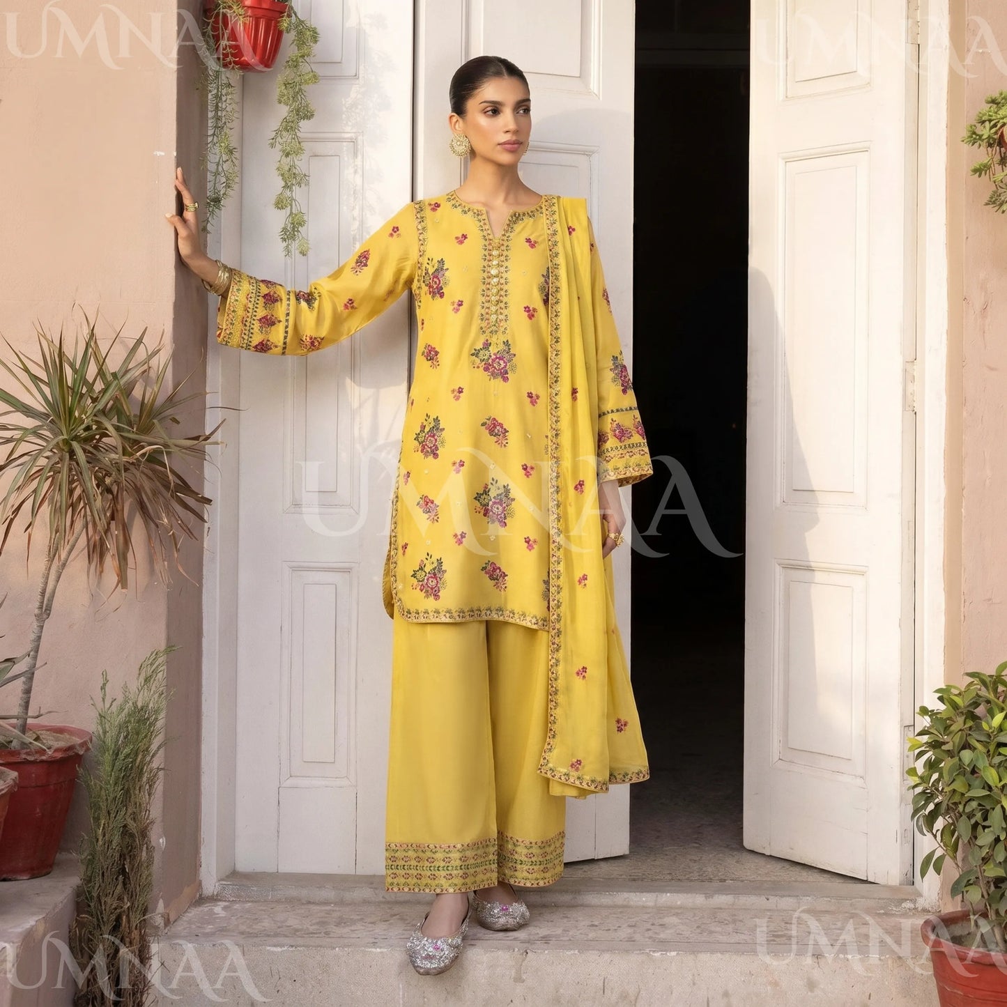 UA-194 Embroidered Cotton Farshi Shalwar Collection by Umnaa | Ready to Wear Pakistani Asian Clothing