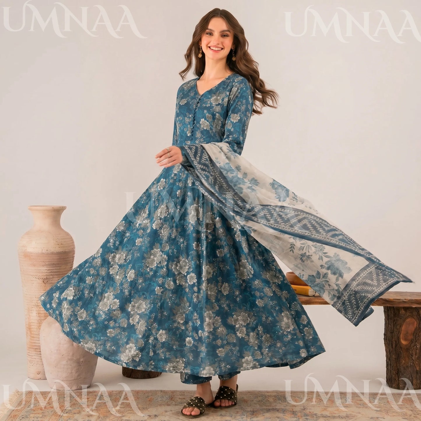 UA-197 Printed Poly Lawn frock 3 Pc Collection Ready to Wear Pakistani Asian clothes