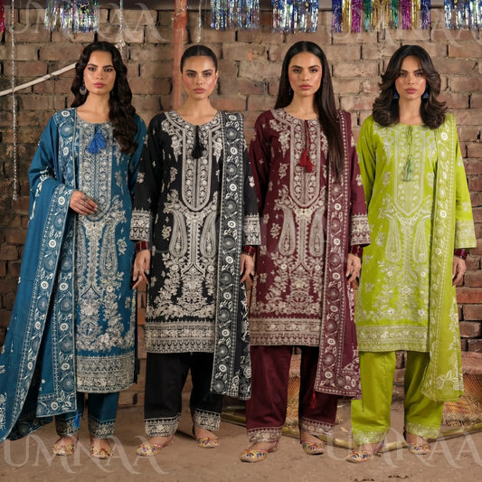 UA-199 Embroidered Cambric Cotton Collection by Umnaa | Ready to Wear Pakistani Asian clothes for women